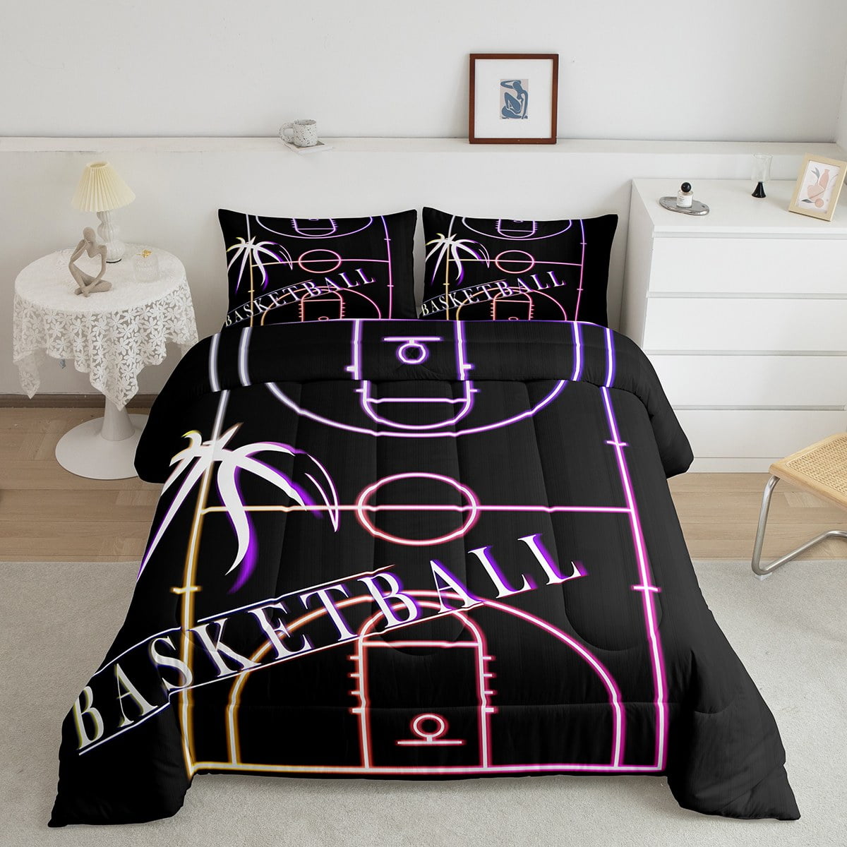 YST Basketball Comforter Set Queen Sport Bedding for Boys Room, Rainbow