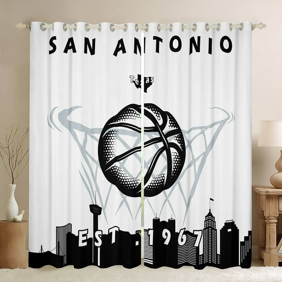 Basketball Curtains ,42x90 inch Basketball 30%-50% Blackout Curtains,Basketball City Curtains Drapes,Sports Ball Window Curtains 2 Panels for Living Room,San Antonio