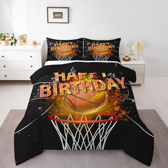 Basketball Quilt Happy Birthday Ball Bedding Set ren Full Size Soprts Themed Games Comforter Set Black Goldedn Hoop Down Comforter
