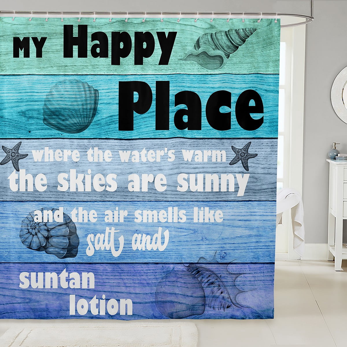 YST Beach Shower Curtain, Rustic Farmhouse Bathroom Shower Curtain Sets ...