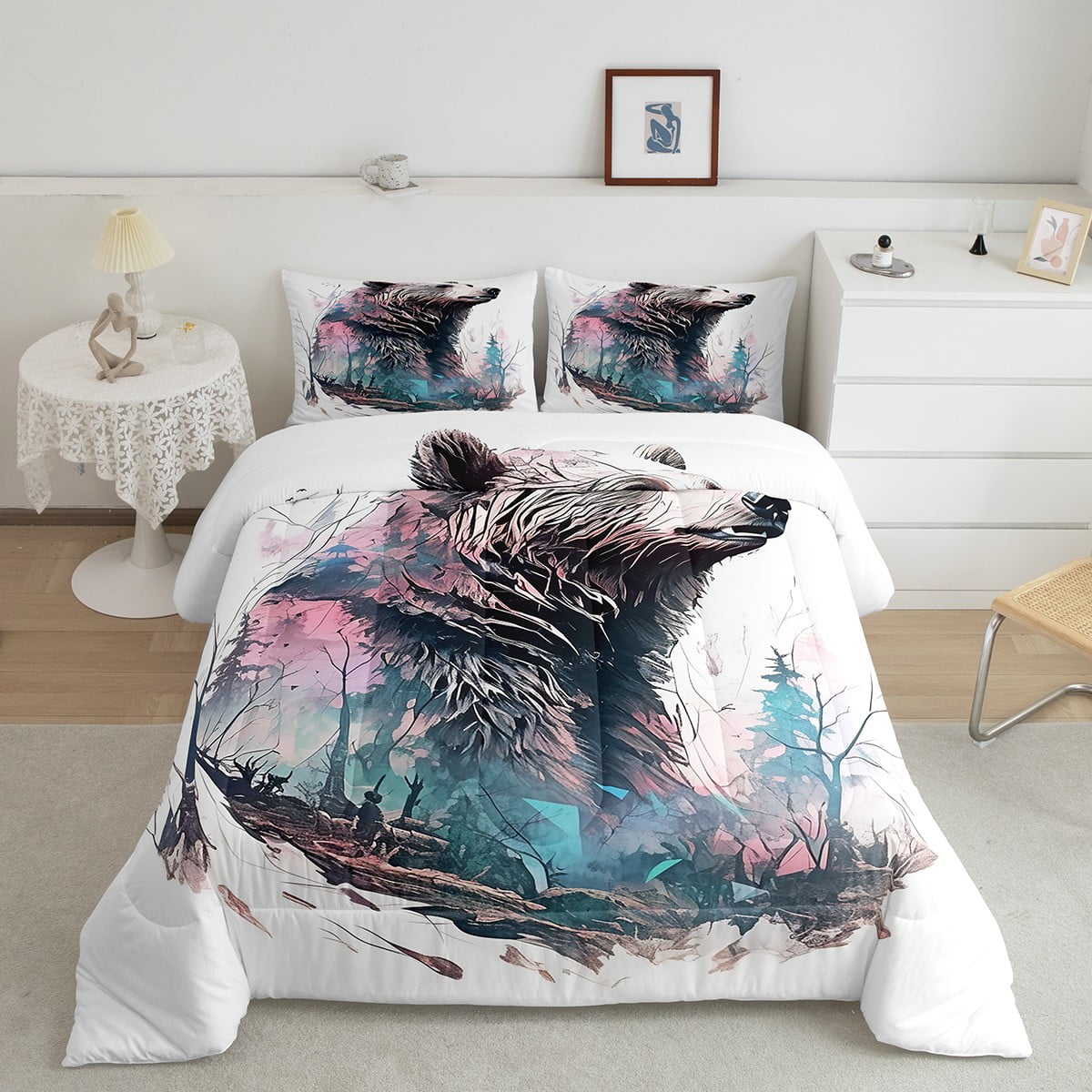 YST Bear Bedding Woodland Animals Bedding Comforters & Sets King, Wild Safari Animal Comforter
