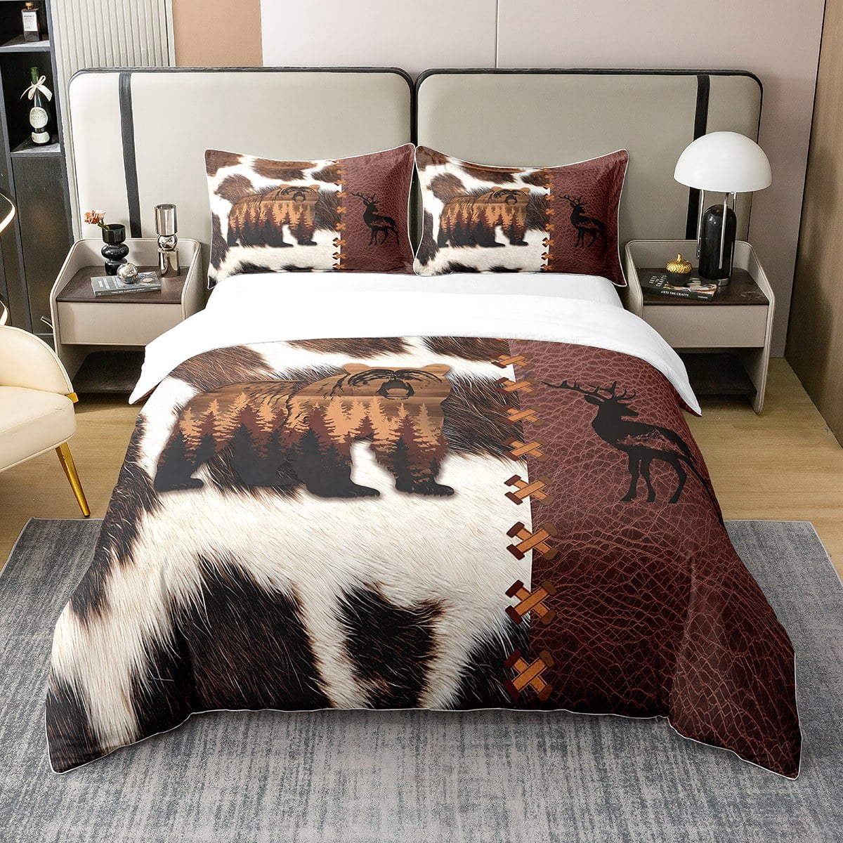 Bear Deer 100% Natural Cotton Duvet Cover,Hunting Animal Comforter ...