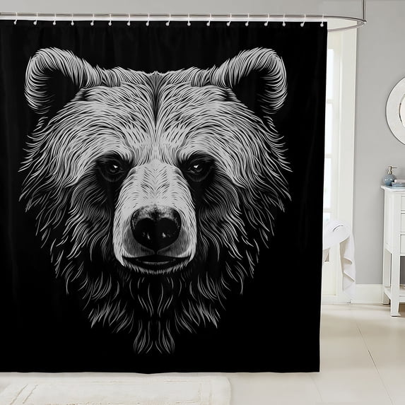 Bear Gifts Fabric Shower Curtain 3D Wild Animal Teen Bath Curtain, Cartoon Fierce Animal Print Shower Curtain Black Bear Bathroom Shower Curtain Sets 72"Wx72"L