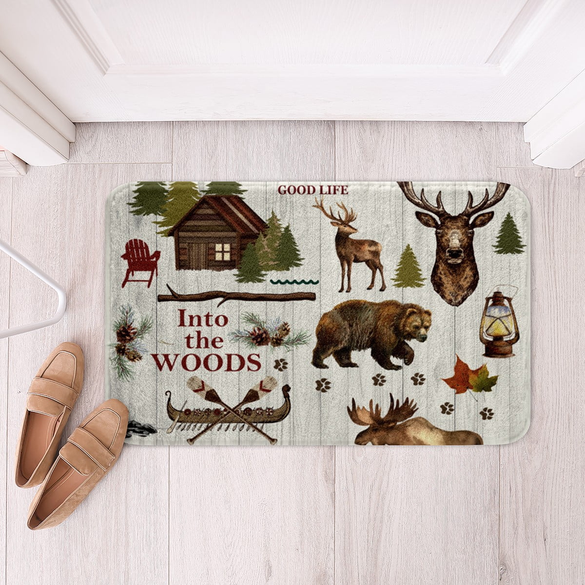 YST Bear Moose Bath Mat Rustic Lodge Patchwork Bathroom Rugs 20"X 32