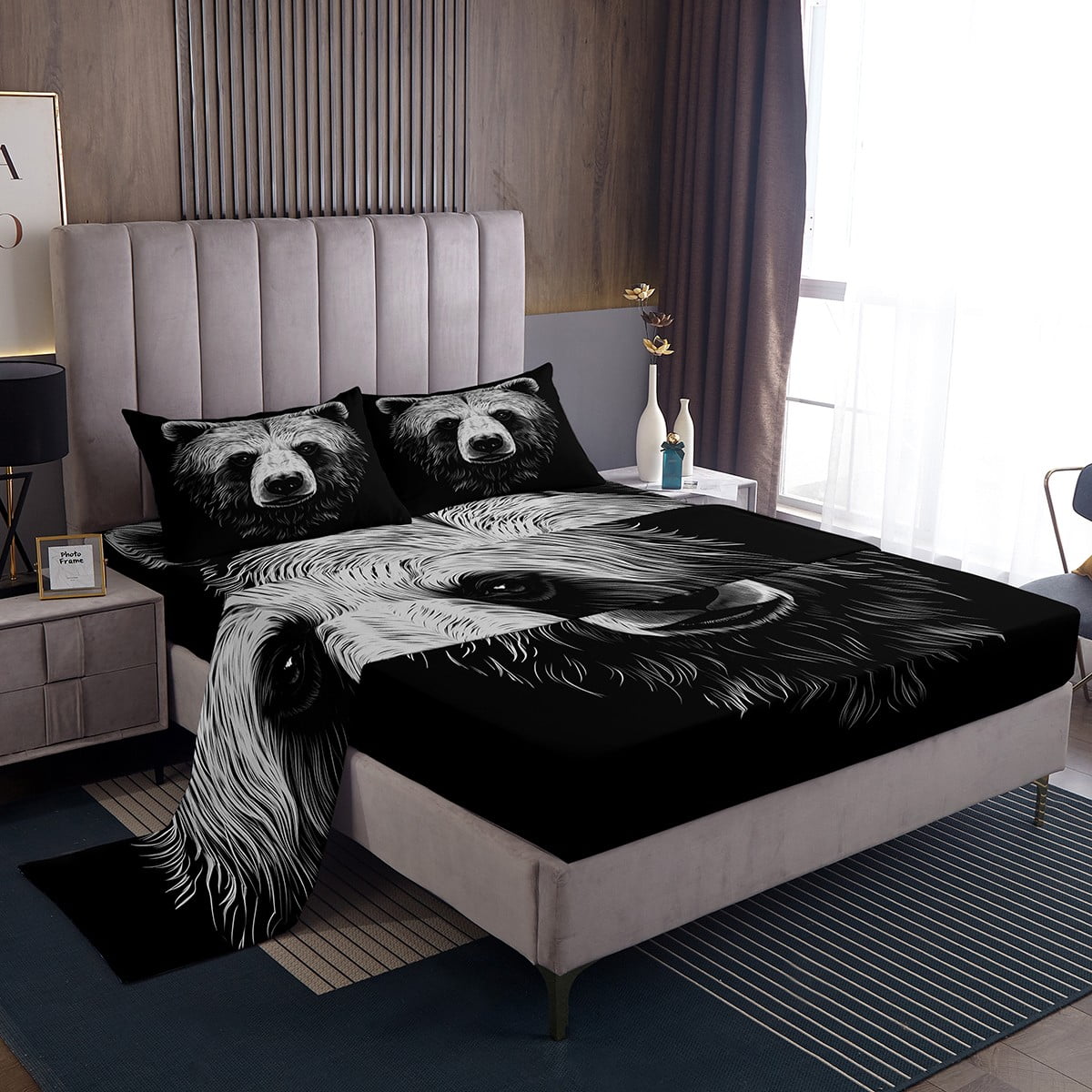 YST Bear Sheets Wild Animal Sheet Set Cartoon Bear Head Bed Sheets Set with Deep Pocket, 3D