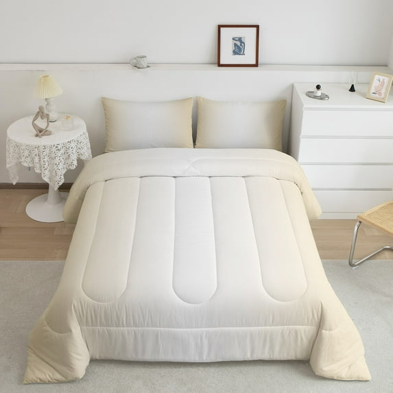 Erosebridal Beige and Greyish White Comforter Set King,Rainbow Ombre Bedding Set Aesthetic Room Decor for Women Men,Gradient Colorful Comforter Sets Abstract Quilt Bed Set 3Pcs