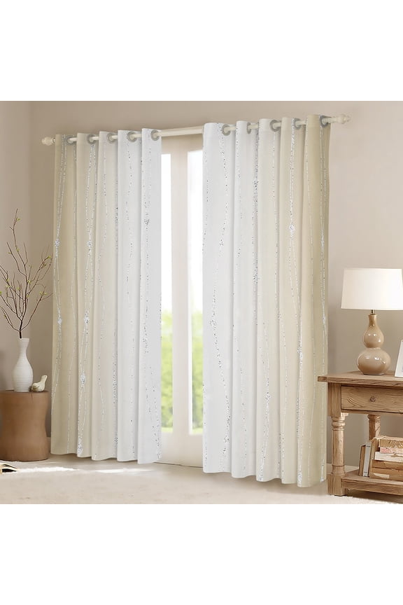 Beige and Greyish White Curtains & Drapes Gradient Ombre Blackout Curtains, Wave Lines Dots Curtains Aesthetic Geometry Black Out Curtains Modern Abstract Window Drapes Room Decor