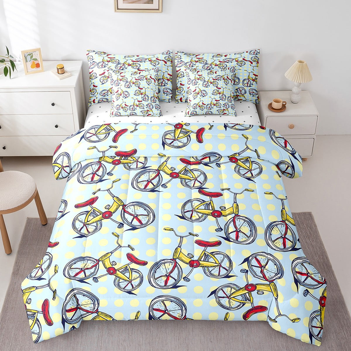 YST Bicycle Bedding Sets for Girls Boys Kids Cartoon Bike Bed In A Bag