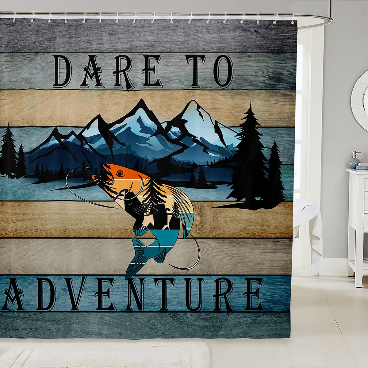 YST Big Pike Fish Bath Curtain Hunting and Fishing Shower Curtain