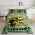 thumbnail image 1 of Big Pike Fish Comforter Set Hunting and Fishing Pattern Bedding Set ren Green Vintage Wooden Print Comforter Soft Decor Underwater Animals Theme Quilt Set King Size, 1 of 6