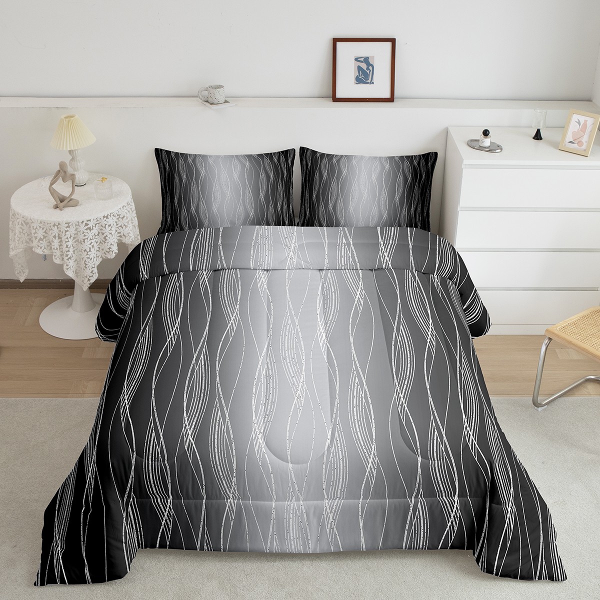 YST Black And Grey Bedding Set Full Abstract Black Ombre Comforter Set