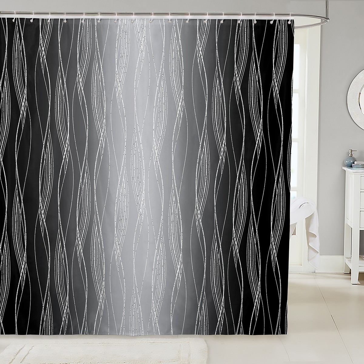 YST Black And Grey Shower Curtain 72"Wx84"L Abstract Black Ombre