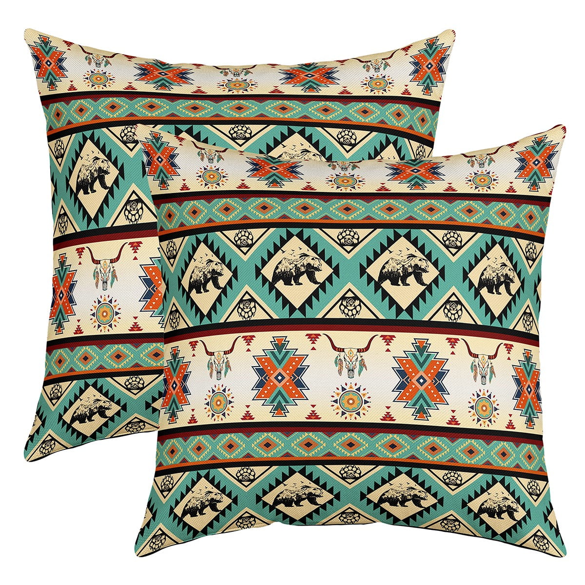 YST Black Bear Pillow Covers Exotic Bull Skull Western Cushion Cases