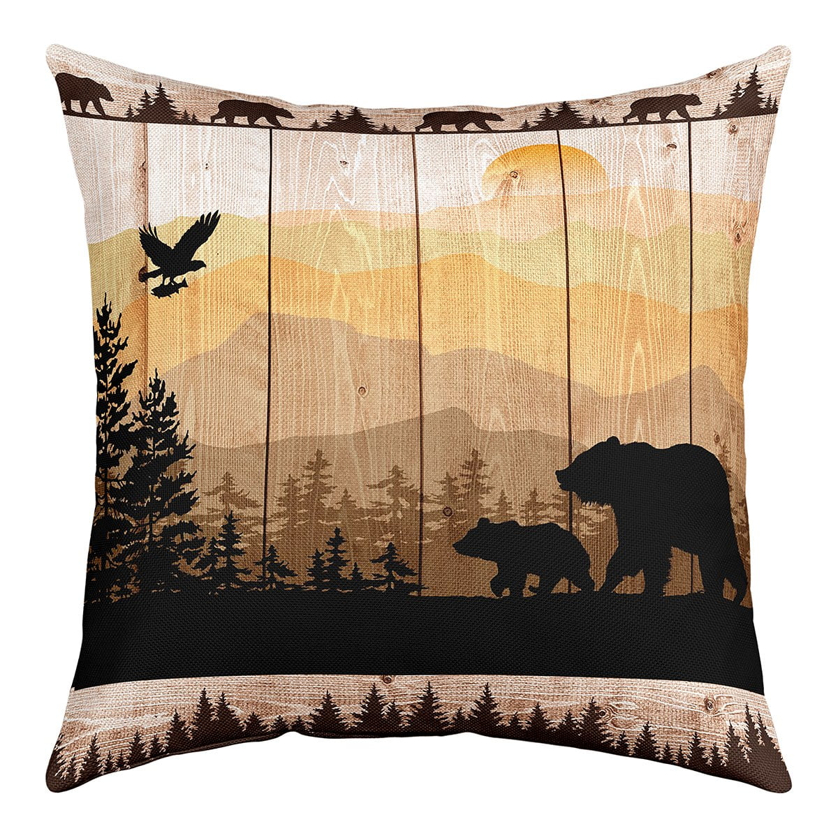 YST Black Bear Throw Pillow Cover,Rustic Brown Woodland Hunting Animal
