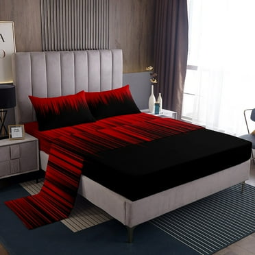 Erosebridal Black Bed Sheets Set Red Twin Sheet Set Women Bedroom, Glowing Ombre Bed Set Abstract Decoration