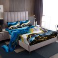 YST Black Blue Marbling Bed Sheets Set Watercolor Stripe King Sheet Set
