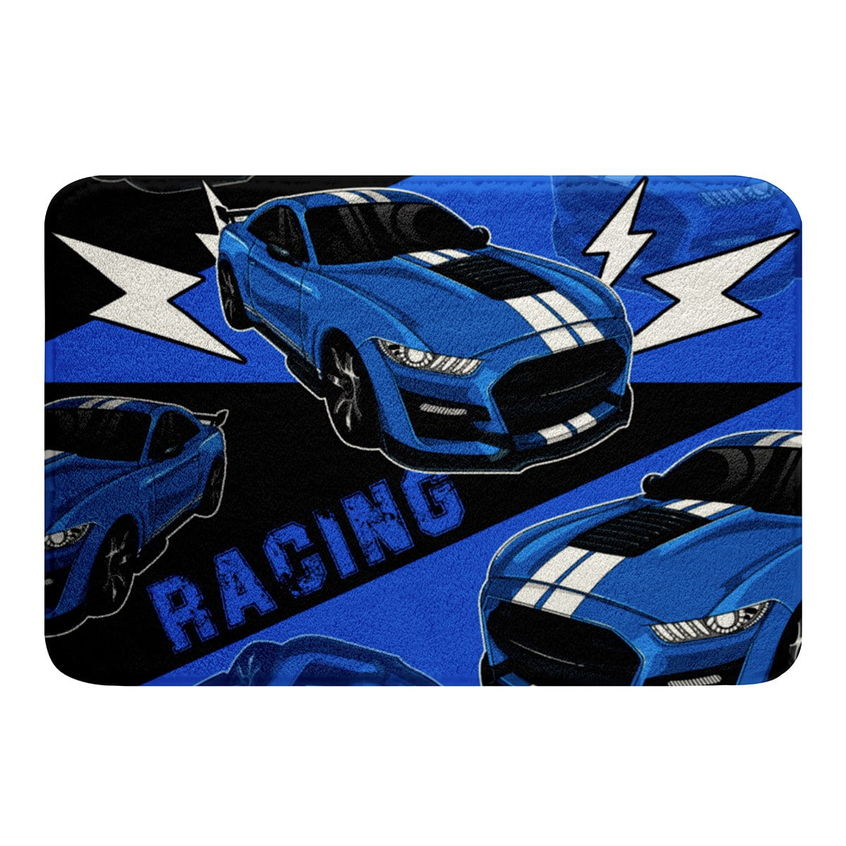 YST Black Blue Race Car Bath Rugs for Boys Sports Car Bathroom Rugs