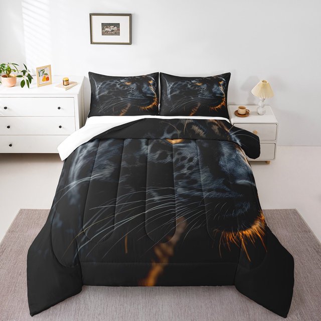 YST Black Cheetah Bedding Set For Kids Twin Wild Jungle Leopard Pattern