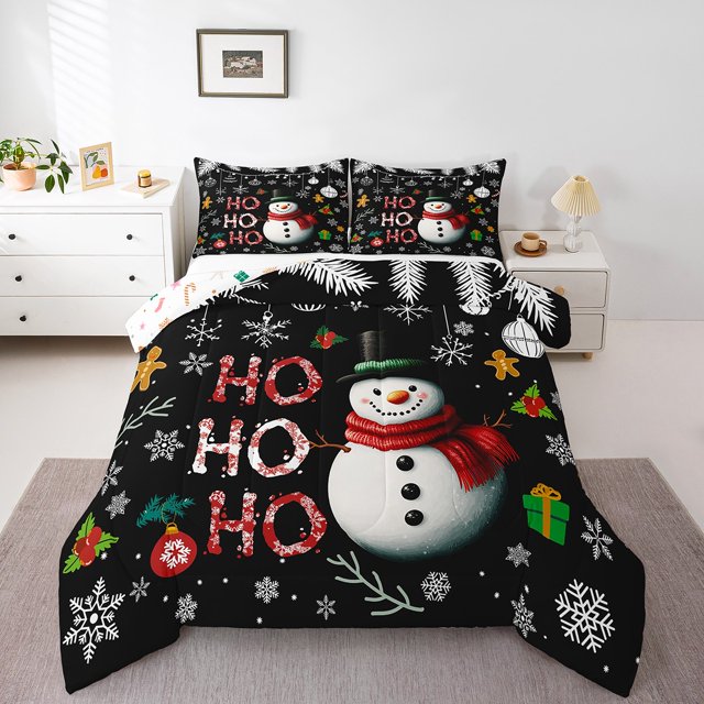 YST Black Christmas Comforter Set Twin Size Snowman Quilt Comforter