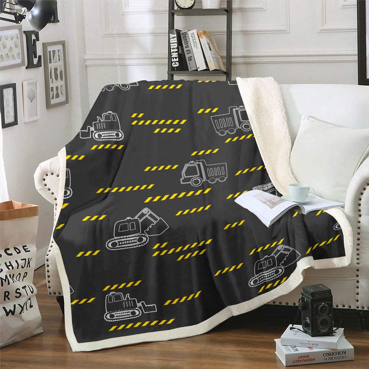 YST Black Construction Truck Throw Blanket Tractor Blanket for Boys