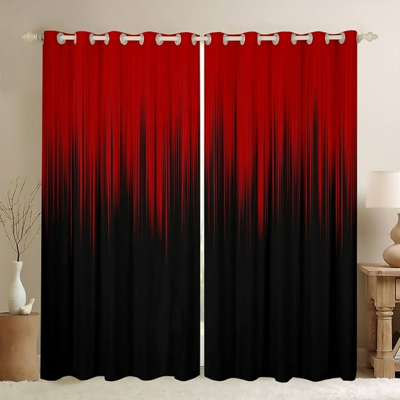 YST Black Curtains Red Living Room Curtains for Girls Women Bedroom, Glowing Ombre Window Treatments Abstract Decoration