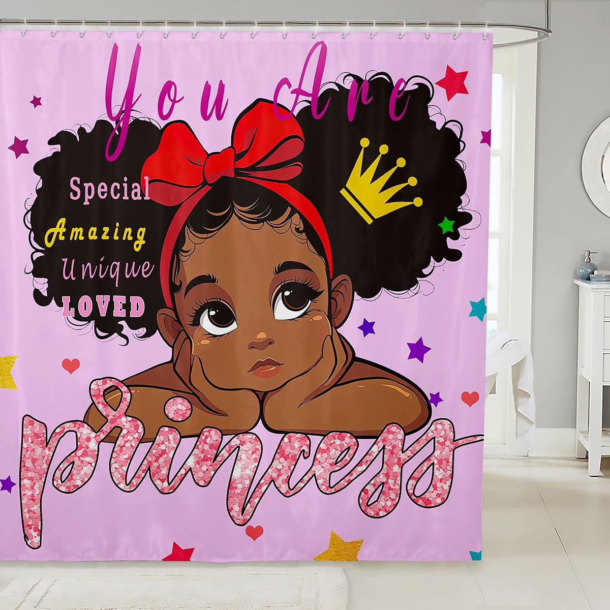 YST Black Girls Bath Curtain, Black Girls Magical Shower Curtain 72" W