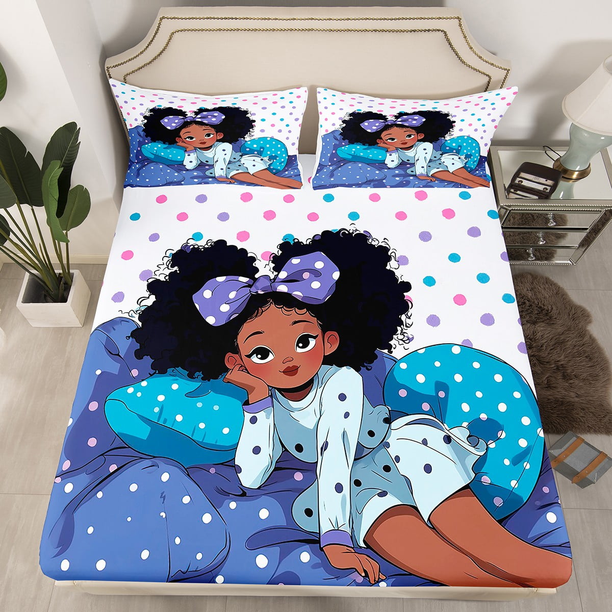 YST Black Girls Bed Sheets Full Size Cute African American Black Girls ...