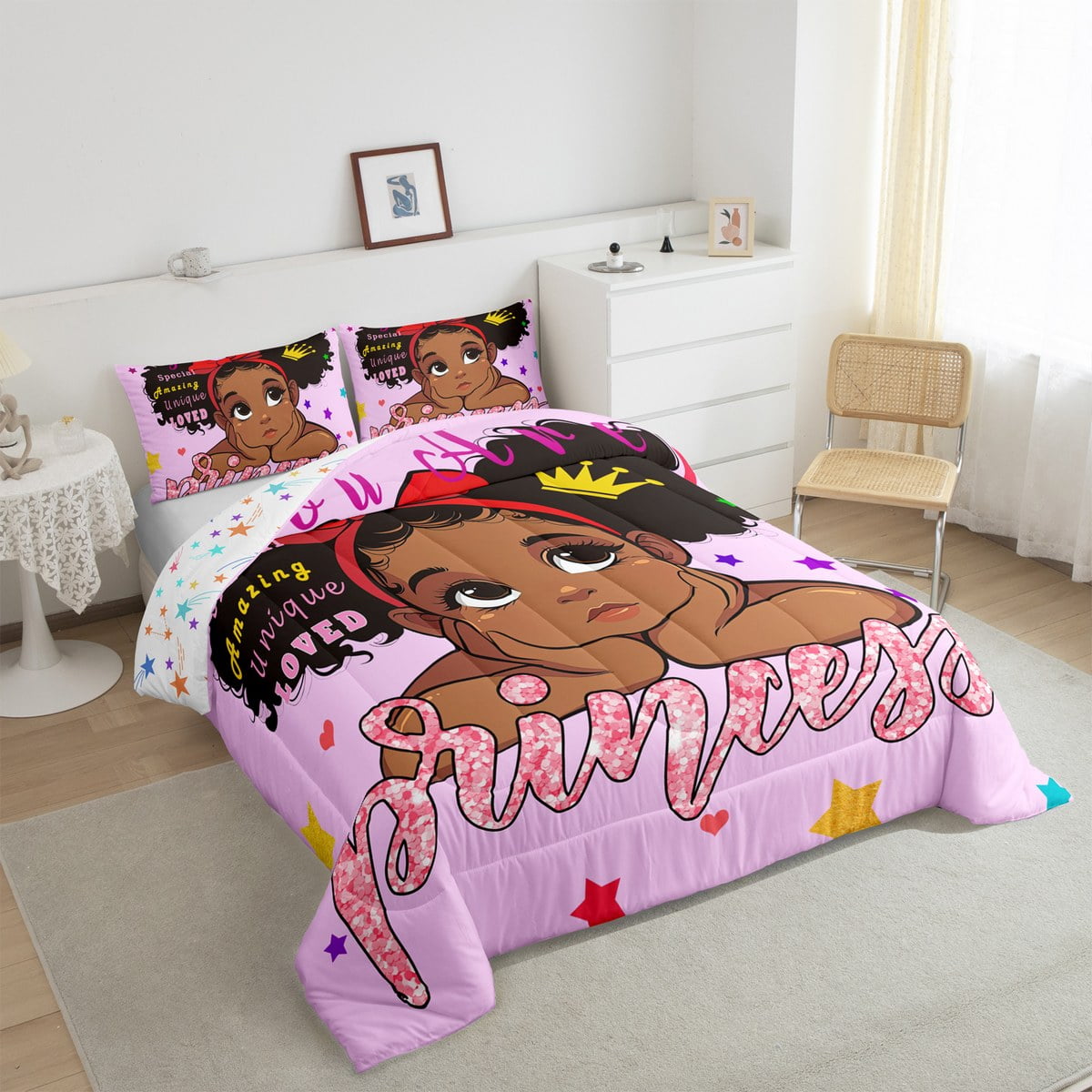 YST Black Girls Comforter Set Twin, Black Girls Magical Bedding Set African Theme American Girl ...