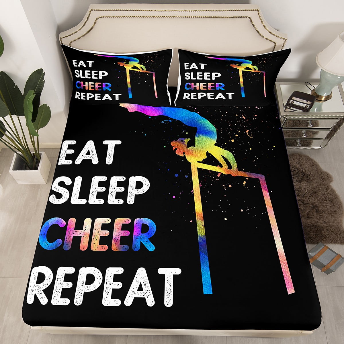 YST Black Girls Gymnastics Sheets Full Size,Sports Bedding Sets for