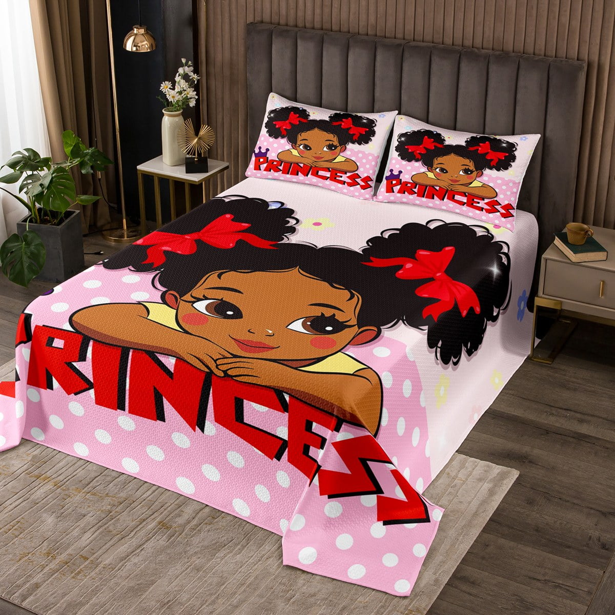 Yst Black Girls Magical Quilt Set King African Style American Girl Coverlet Set Afro Pretty 6122