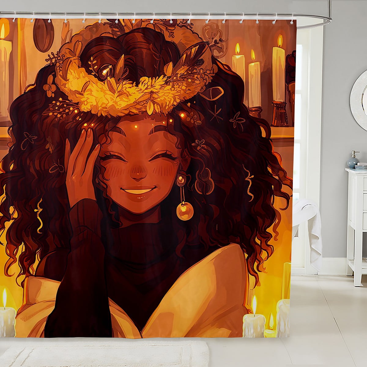 YST Black Girls Magical Shower Curtain, African Style American Girl
