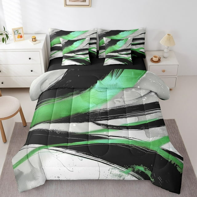 YST Black and Green Gradient Bed in a Bag 7pcs Grey Ombre Bedding Set
