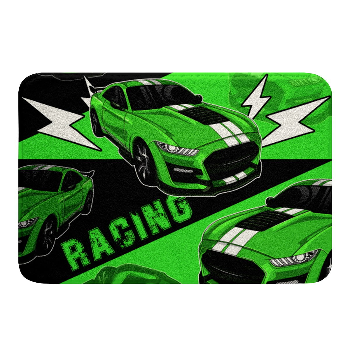 YST Black Green Race Car Bath Rugs for Boys Sports Car Bathroom Rugs
