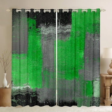 Black Grey Green Curtains Gradient Ombre 30%-50% Blackout Curtains, Vintage Watercolor Curtains & Drapes Abstract Aesthetic Art Bedroom Curtains, Geometric Patchwork Window Treatments