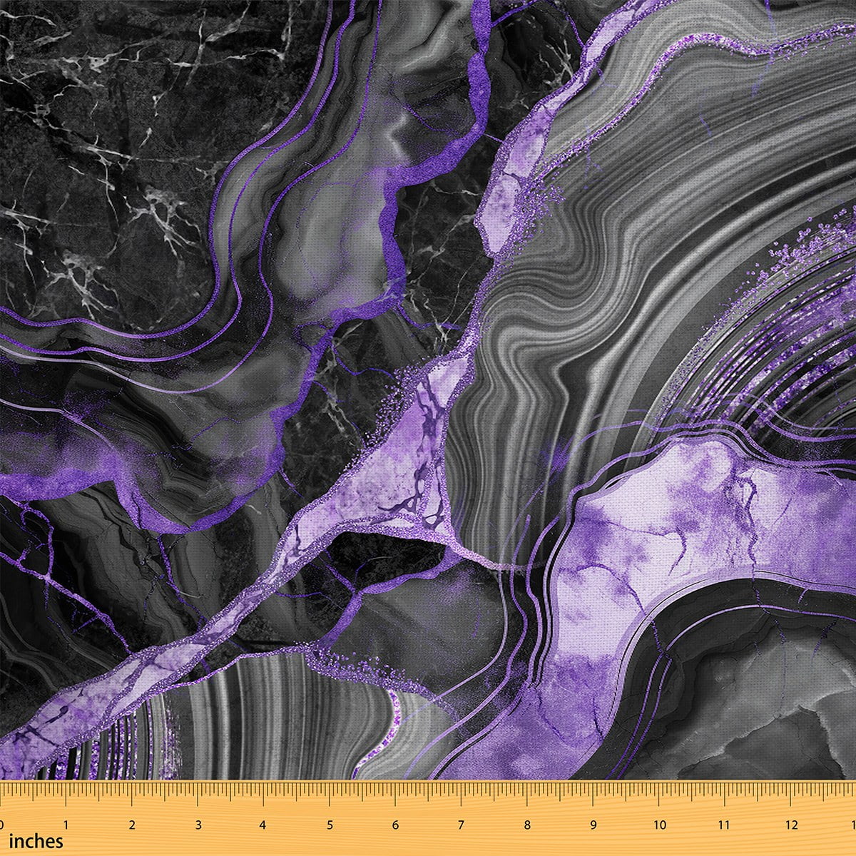 YST Black Grey Marble Fabric By The Yard, Purple Marbling Crack