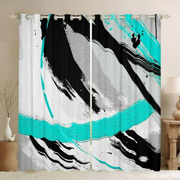 Black Grey Teal 30%-50% Blackout Curtains Brush Strokes Oil Painting Curtains, Gradient Abstract Vintage Curtains & Drapes Ombre Graffiti Living Room Curtains, Contemporary Modern Window Curtains