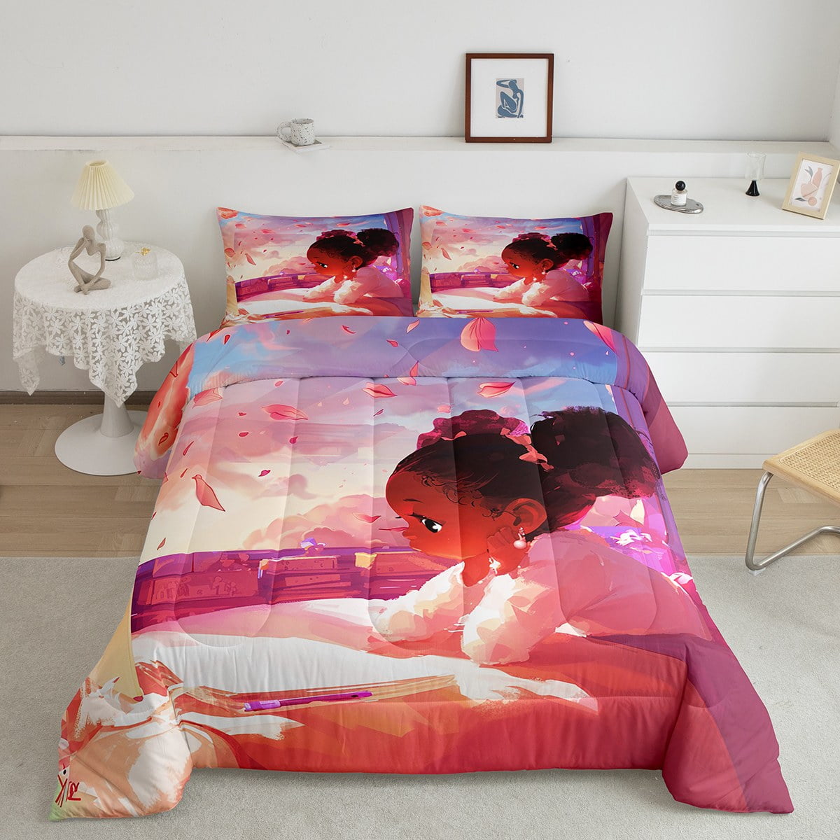 YST Black Little Girl Comforter Set King Size Black Girls Magical