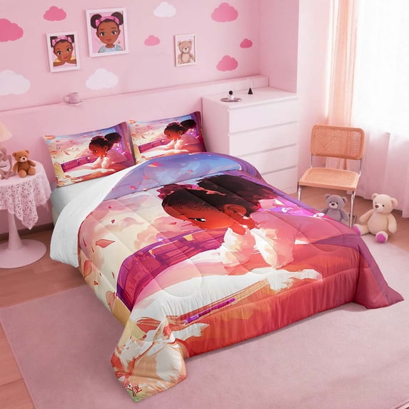 Black Comforter Set Queen Size Black Magical Bedding Sets American African Bed Comforter Set Reversible Colorful Stars Quilt Set 2 Pillow Cases