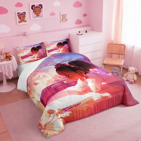 Black Comforter Set Queen Size Black Magical Bedding Sets American African Bed Comforter Set Reversible Colorful Stars Quilt Set 2 Pillow Cases