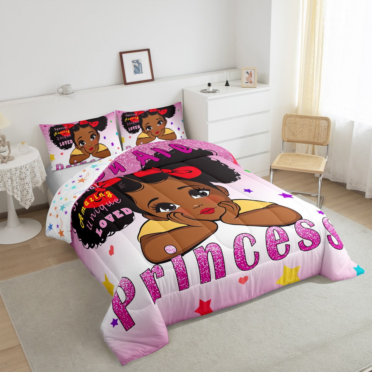 YST Black Little Girl Queen Bedding Sets For Girls American African Princess Girl Comforter Set