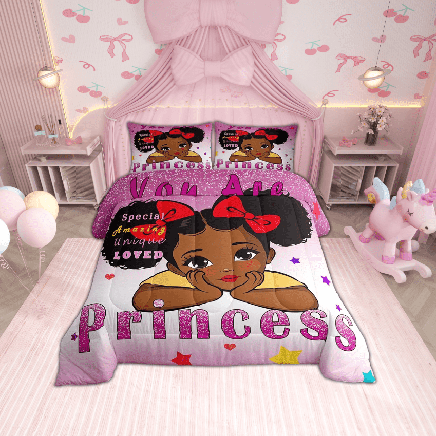 Black Queen Bedding Sets American African Princess Comforter Set Cute ...