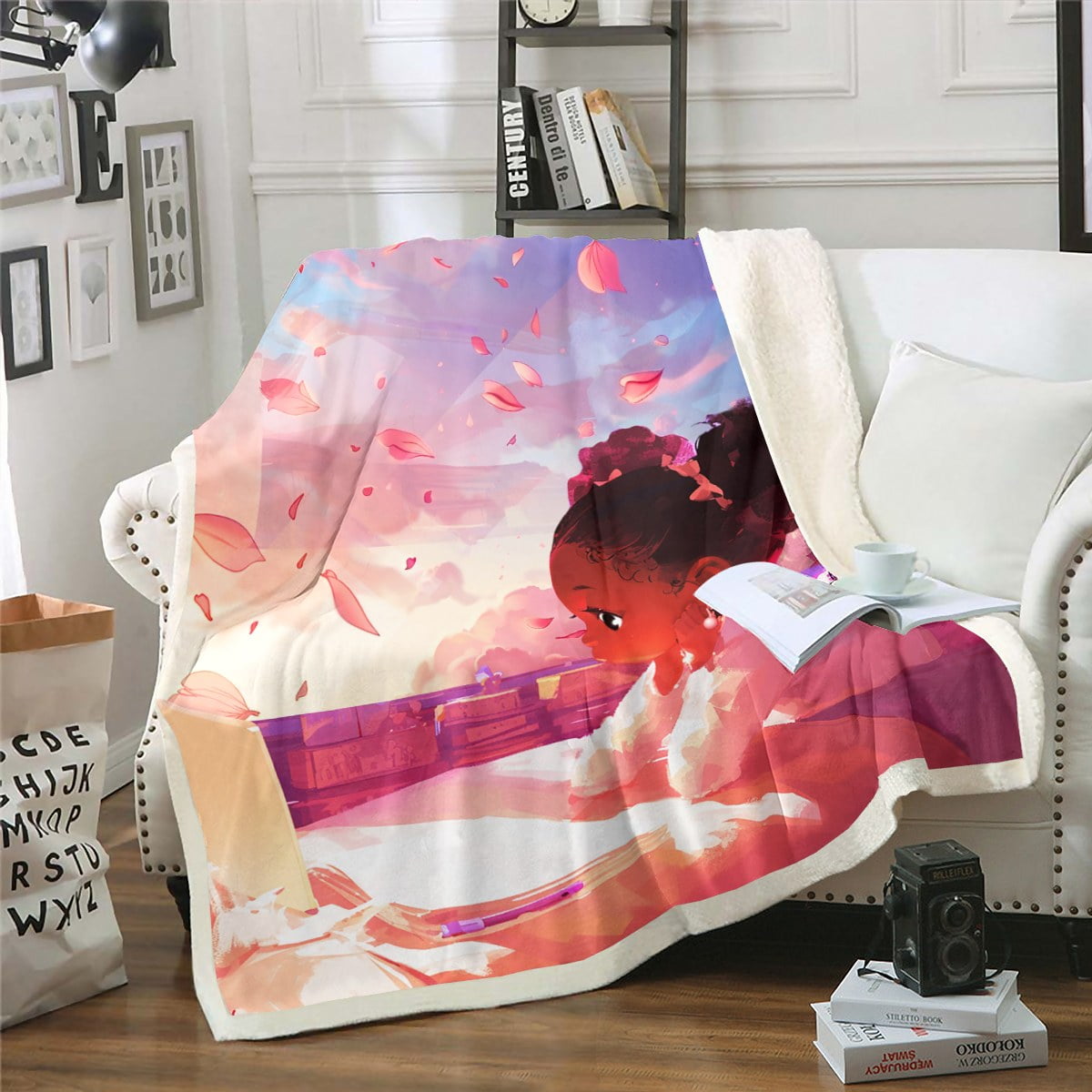 YST Black Little Girl Sherpa Blanket Throw 50"X60" Black Girls Magical