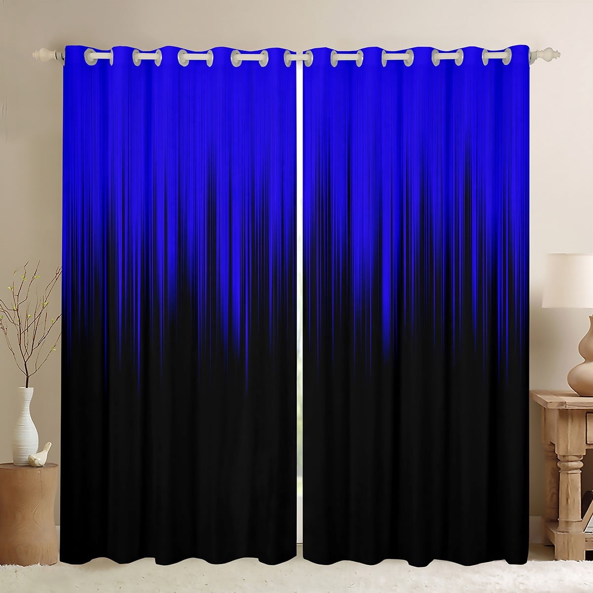 YST Black Navy Blue Blackout Curtains Gradient Aesthetic Bedroom Curtains, Watercolor Lines Window Drapes for Boys Girls Bedroom Decor