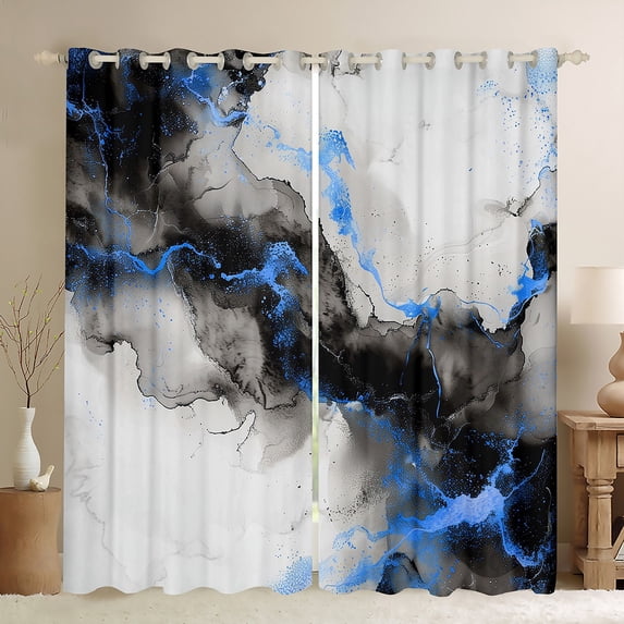 Black and Navy Blue Marbling 30%-50% Blackout Curtains Aesthetic Marble Curtains & Drapes,Watercolor Artwork Curtains Abstract Marbling 30%-50% Black out Curtains,Mountain Fluid Window Drapes