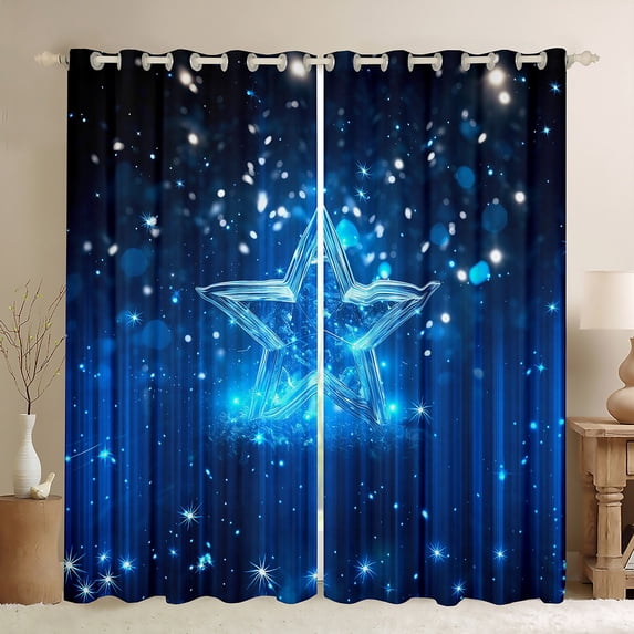Erosebridal Black and Neon Blue Curtains Ombre Striped Window Curtains for Bedroom Living Room,Galaxy Stars Glitter Curtains & Drapes 2 Panels 38"Wx45"L