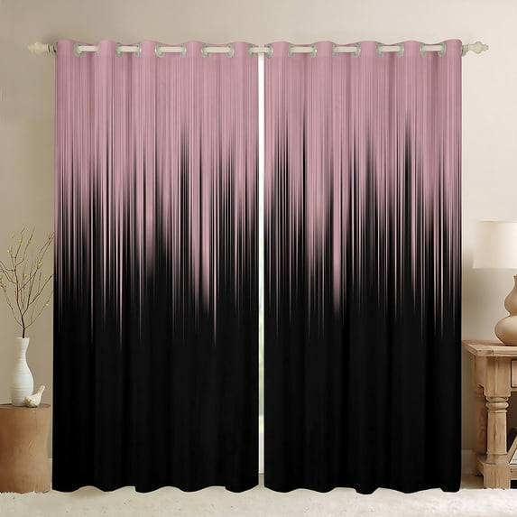 Black Pink Curtains & Drapes Gradient Aesthetic Living Room Curtains, Watercolor Lines Window Curtains Bedroom Decor