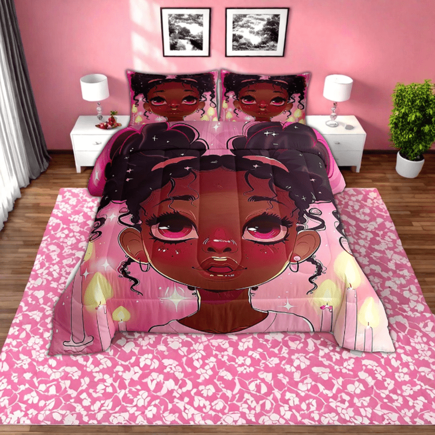 YST Black Princess Full Comforter Set For Girls Black Little Girl Pink ...