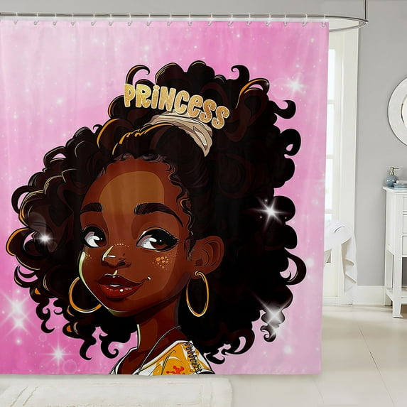 Erosebridal Black Princess Bathroom Curtain American African Shower Curtain 72"Wx78"L Bathroom Glitter Pink Black Little Bathtub Curtain Waterproof Bathroom Decor