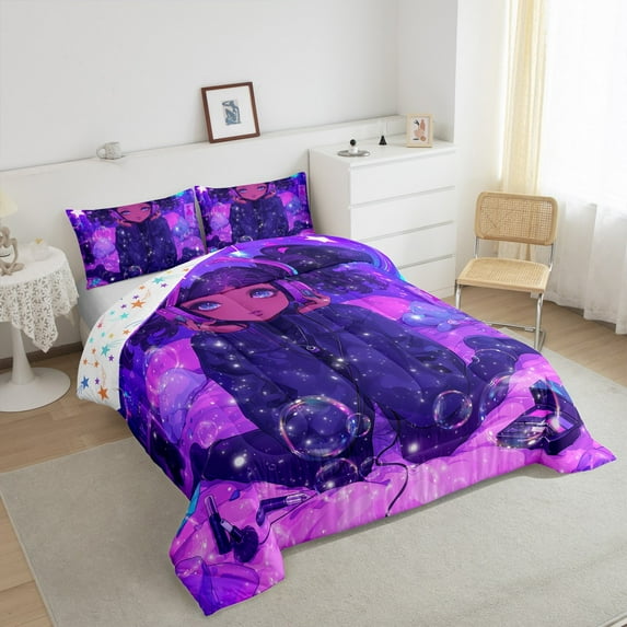Erosebridal Black Princess Comforter Set American African Twin Bedding Sets Reversible Colorful Stars Bed Comforter Set Teen Women Purple Blue Aesthetics Quilt Set