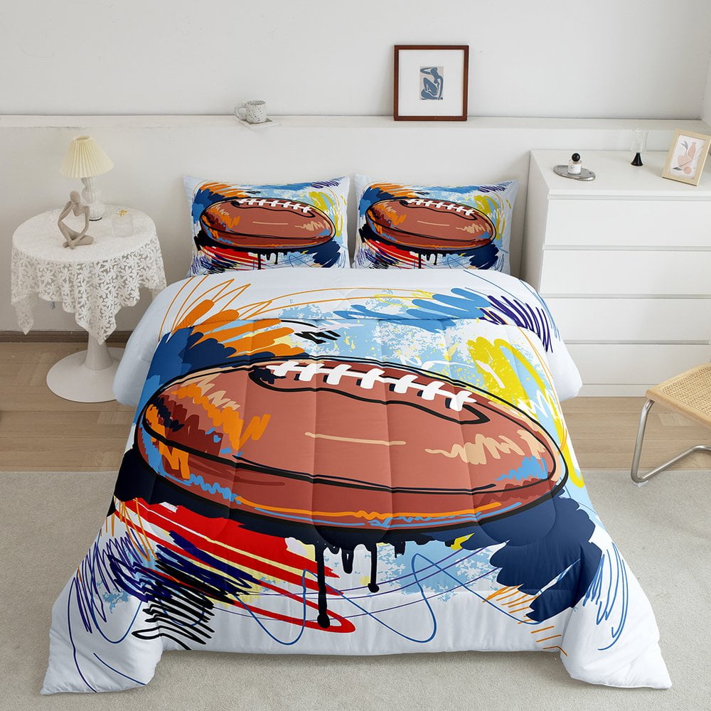 Ice Hockey Comforter Set - Twin Size Sports Bedding With Hockey Player Design For Boys' Rooms